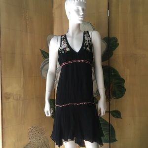Amuleti black silk Italy ribbon appliqué dress